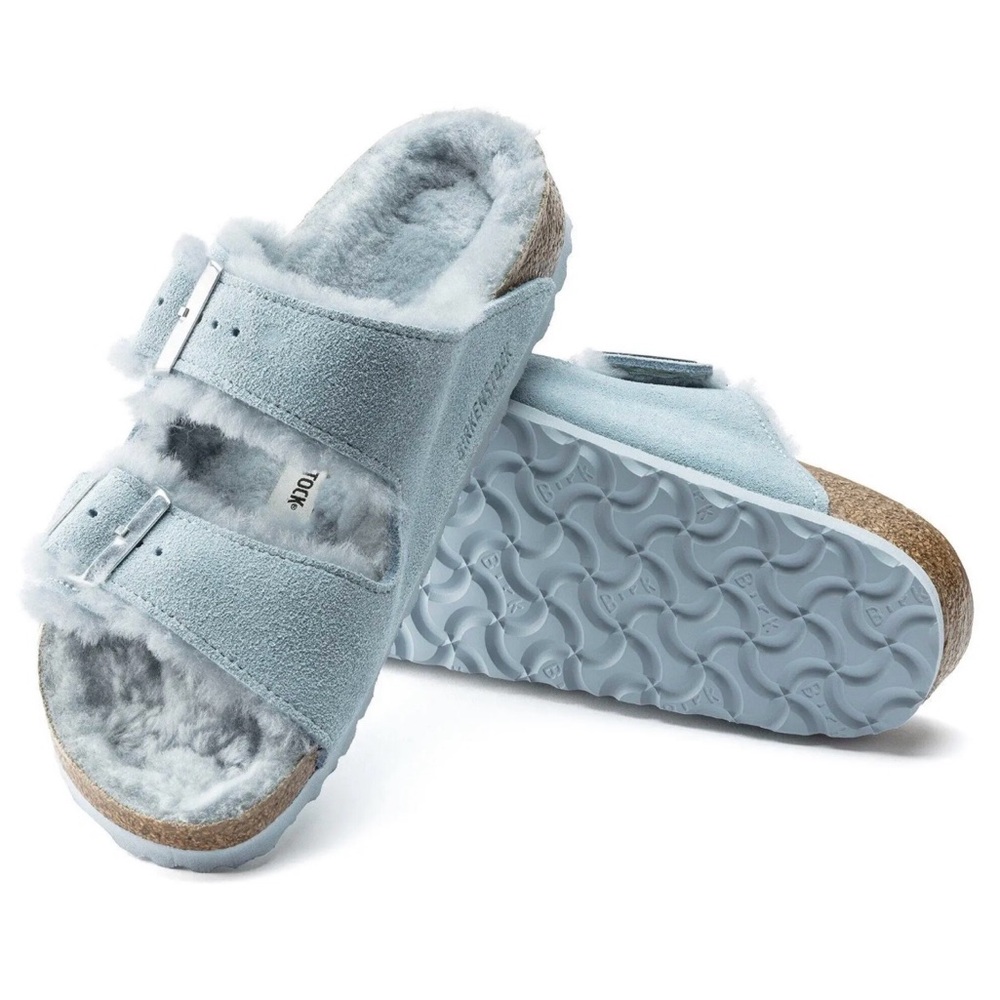 Birkenstock Arizona Shearling Sandals Light Blue